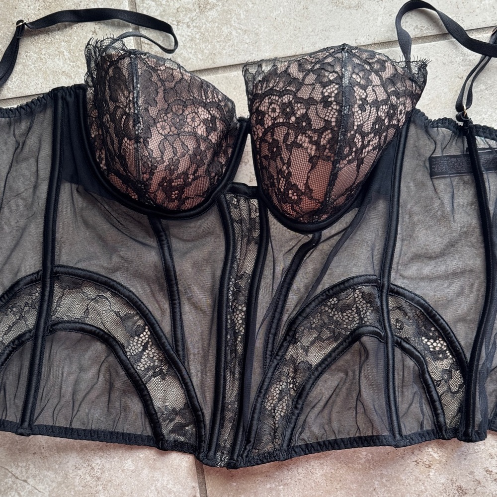 Victoria's Secret Black Sheer Lace Corset